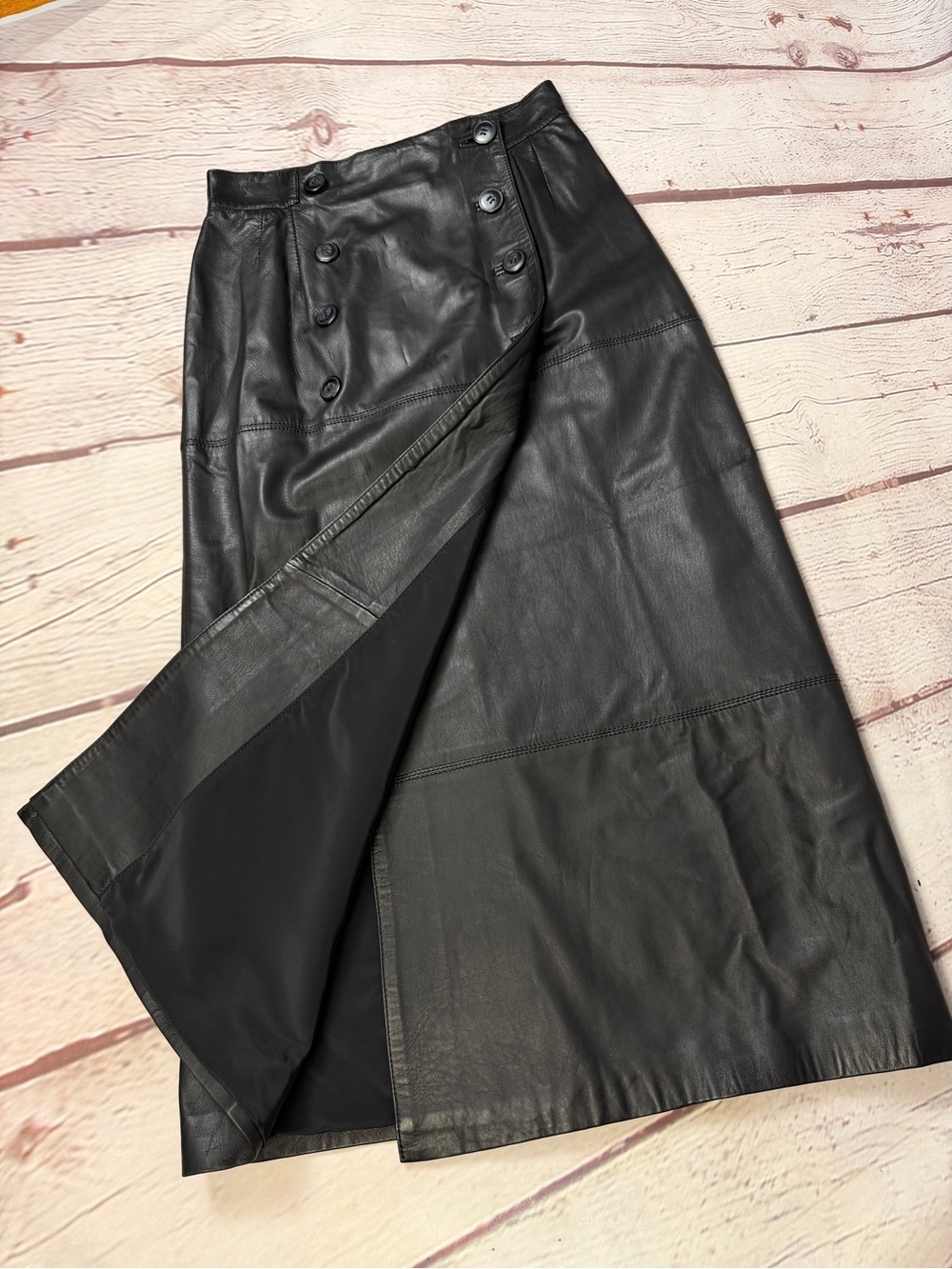 MARCO PIERGUIDI black classic soft genuine leather wrap skirt, size 44 - Picture 7 of 15